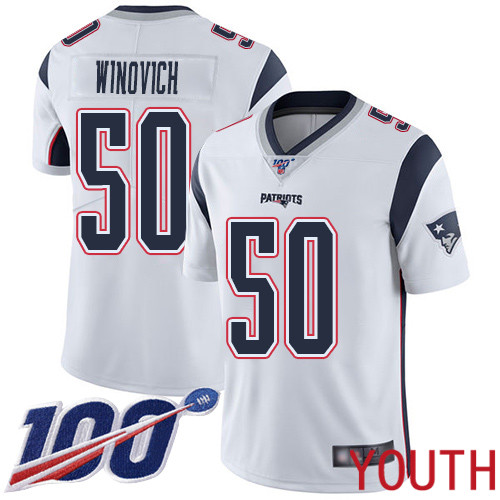 New England Patriots Football #50 100th Season Limited White Youth Chase Winovich Road NFL Jersey->new england patriots->NFL Jersey